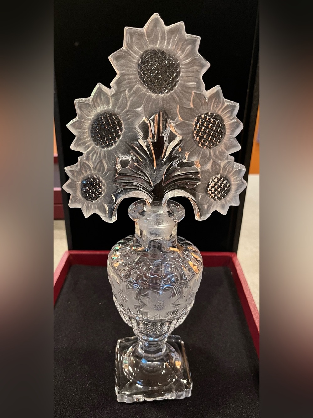 Vintage Pressed Glass Sunflower Perfume Bottle Vanity Décor